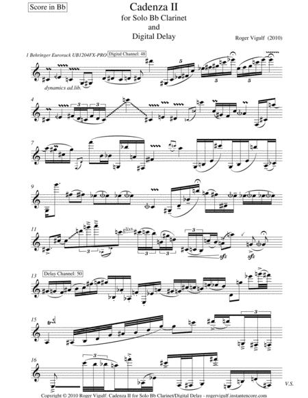 Cadenza Ii For Solo Clarinet Sheet Music