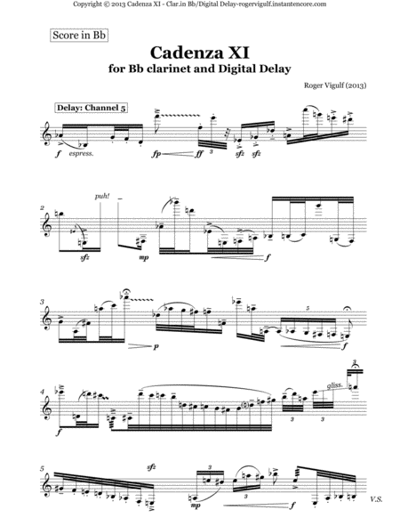 Free Sheet Music Cadenza Xi For Solo Clarinet