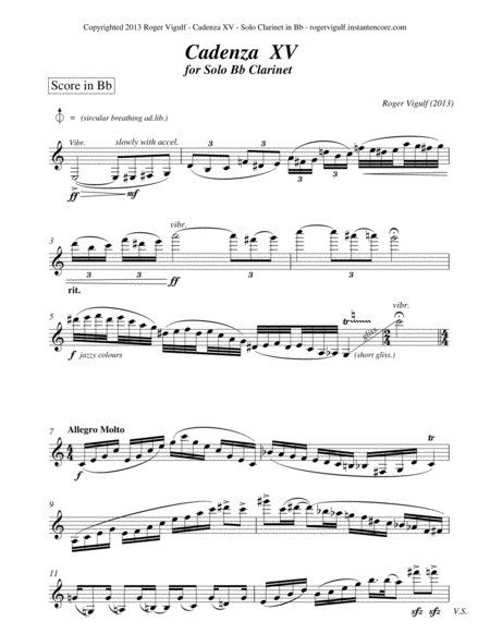 Cadenza Xv For Solo E Flat Clarinet Sheet Music