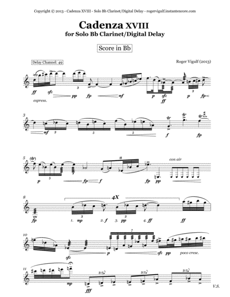 Cadenza Xviii For Solo Clarinet Sheet Music