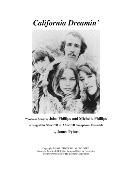 California Dreamin Saxophone Ensemble Version Sheet Music