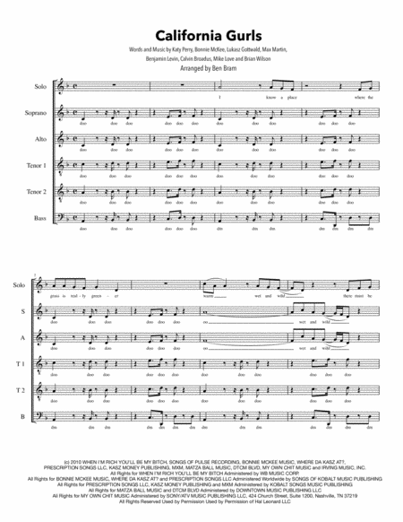 Free Sheet Music California Gurls