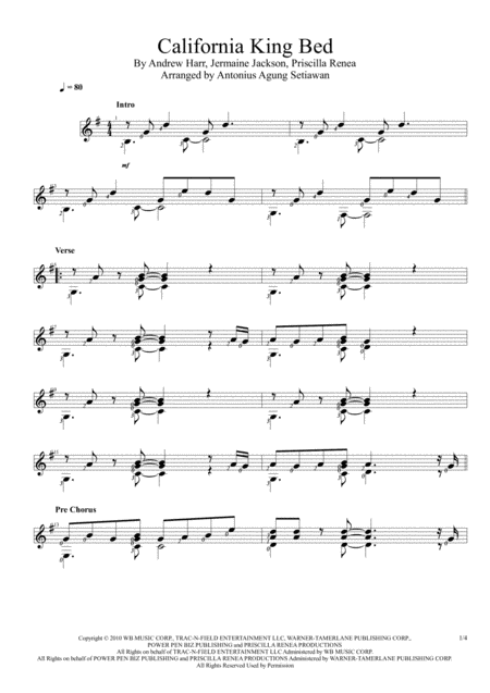 Free Sheet Music California King Bed Solo Guitar Score