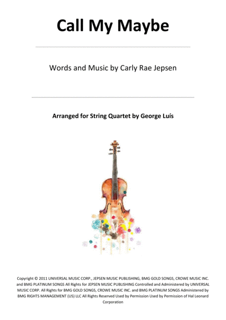 Free Sheet Music Call Me Maybe For String Quartet