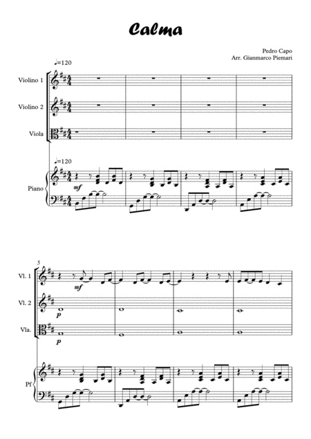 Free Sheet Music Calma Arrangiament For Quartet