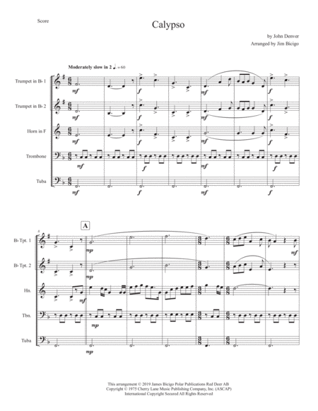 Free Sheet Music Calypso