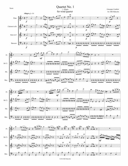 Cambini Quartet No 1 For Wind Quartet Sheet Music