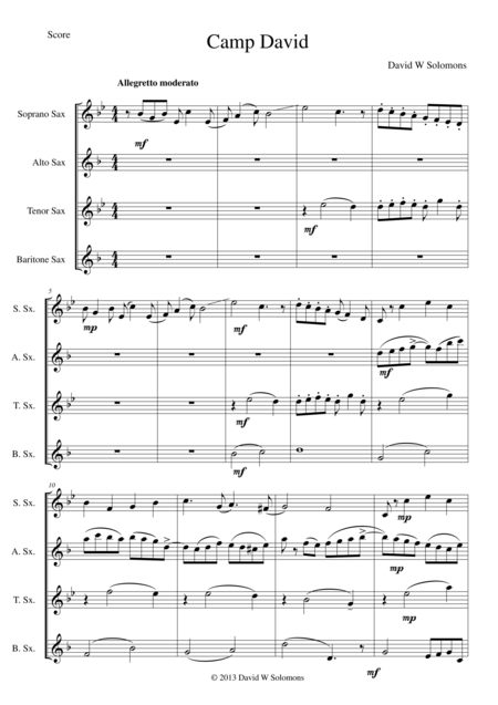 Camp David For Saxophone Quartet Sheet Music