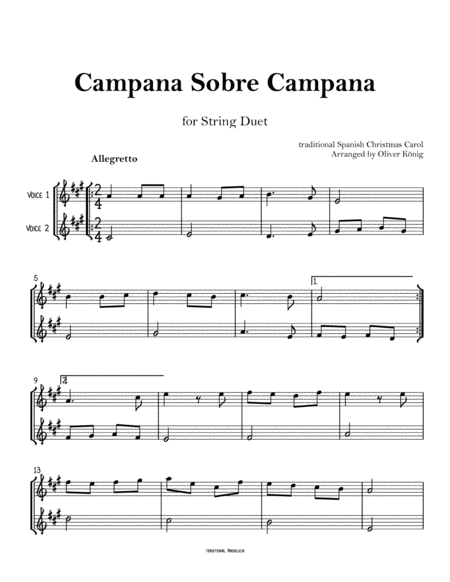 Free Sheet Music Campana Sobre Campana Spanish Christmas Carol For String Duet