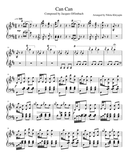 Free Sheet Music Can Can By Jacques Offenbach Hard Version Arranged By Nikita Khryapin