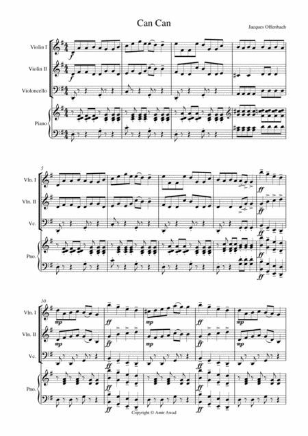 Can Can By Offenbach Arranged For Early Beginner String Orchestra Or Trio With Piano Accompanemnt Sheet Music