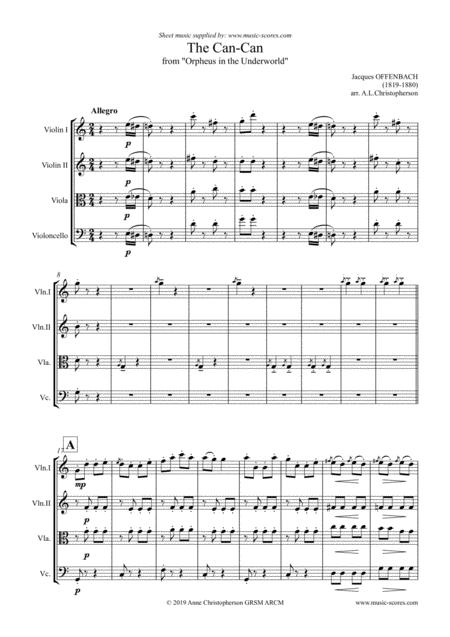 Free Sheet Music Can Can From Orfeus In The Underworld String Quartet