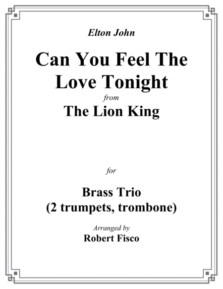 Can You Feel The Love Tonight From The Lion King For Brass Trio 2 Trumpets Trombone Sheet Music