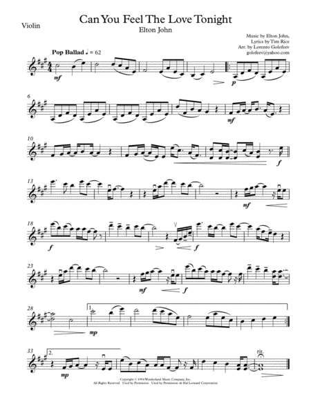 Can You Feel The Love Tonight String Trio Sheet Music