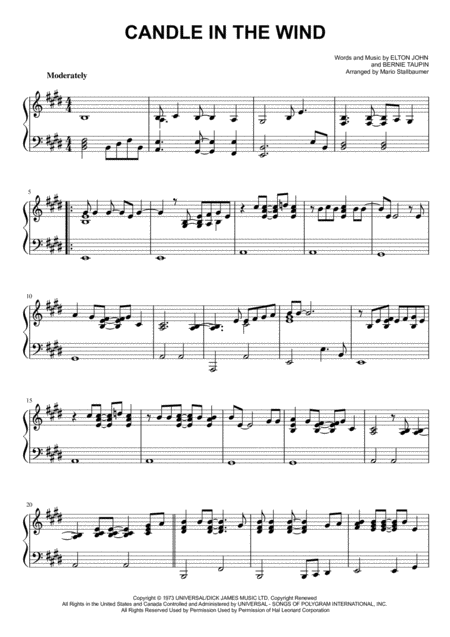 Candle In The Wind Piano Solo Sheet Music