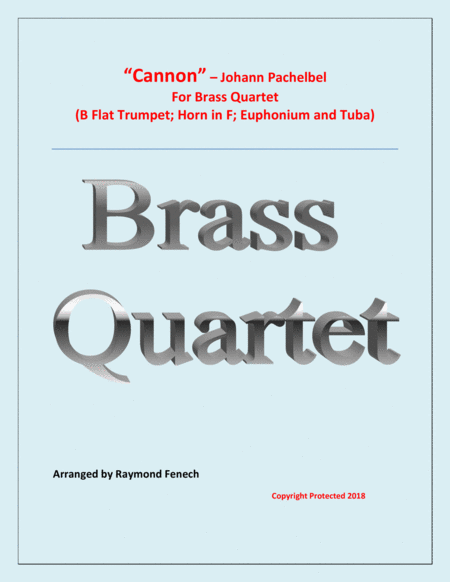 Free Sheet Music Cannon Johann Pachebel Brass Quartet B Flat Trumpet Horn In F Euphonium And Tuba