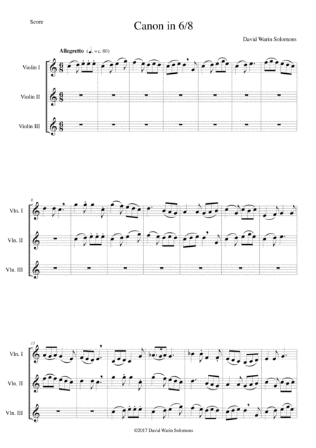 Canon In 6 8 For Violin Trio Sheet Music