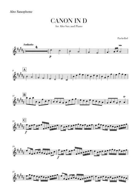 Free Sheet Music Canon In D Alto Saxophone