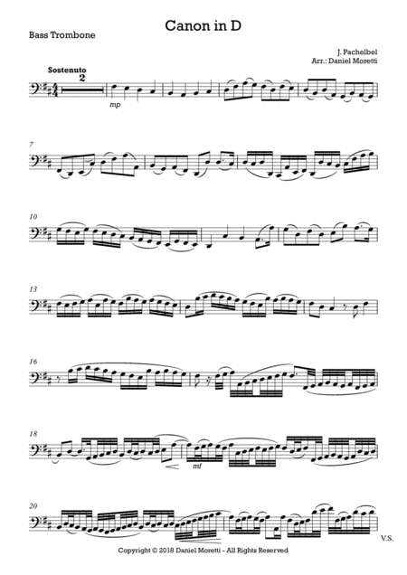 Free Sheet Music Canon In D Bass Trombone And Piano