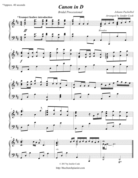 Free Sheet Music Canon In D Bridal Processional