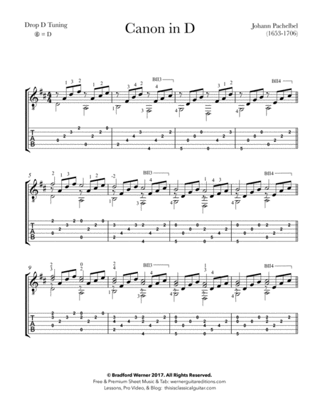 Free Sheet Music Canon In D By Pachelbel For Guitar
