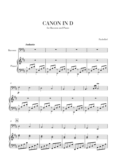 Free Sheet Music Canon In D For Bassoon And Piano