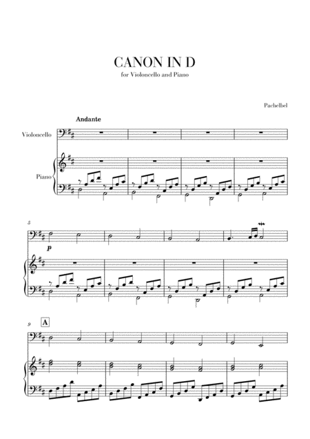 Free Sheet Music Canon In D For Cello And Piano