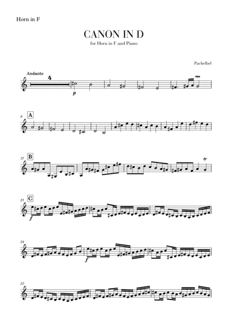 Free Sheet Music Canon In D For French Horn