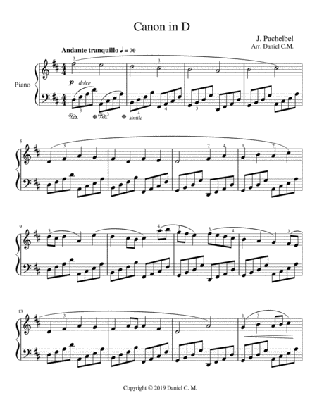 Canon In D For Piano Romantic Style Sheet Music