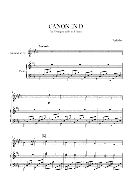 Free Sheet Music Canon In D For Trumpet In Bb And Piano