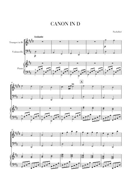 Free Sheet Music Canon In D For Trumpet In Bb Cello And Piano