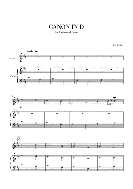 Free Sheet Music Canon In D For Violin And Very Easy Piano