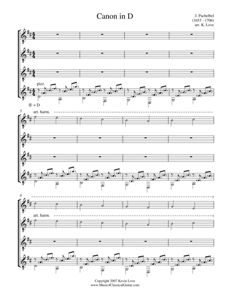 Canon In D Guitar Quartet Score And Parts Sheet Music