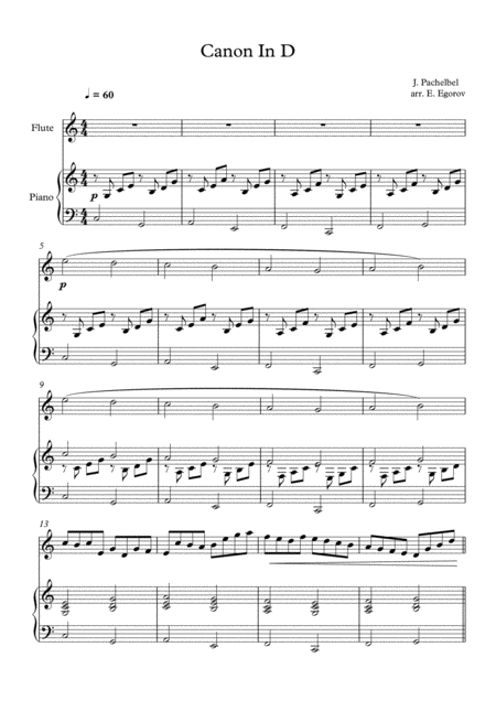 Free Sheet Music Canon In D Johann Pachelbel For Flute Piano