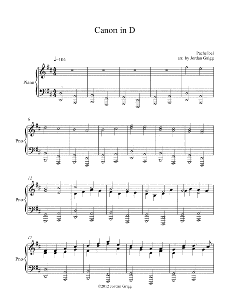 Free Sheet Music Canon In D Solo Piano