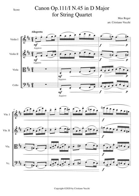 Free Sheet Music Canon Op 111 I N 45 In D Major For String Quartet