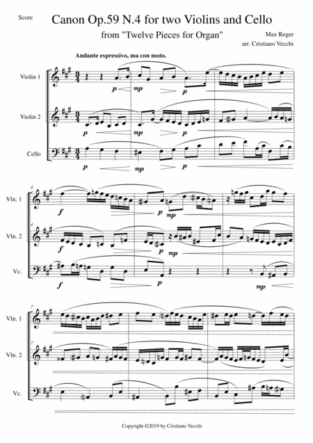 Canon Op 59 N 4 For Two Violins And Cello Sheet Music