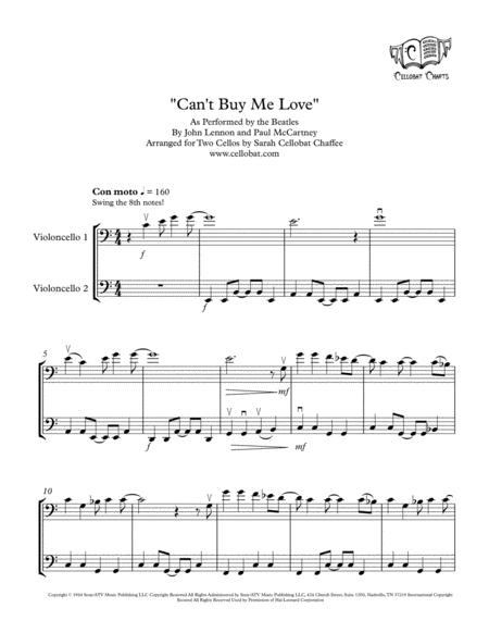 Cant Buy Me Love Cello Duet Beatles Arr Cellobat Sheet Music