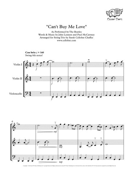 Cant Buy Me Love String Trio 2 Violins Cello Beatles Arr Cellobat Sheet Music