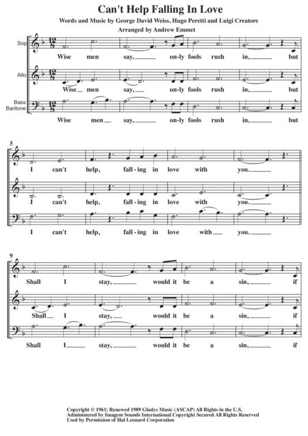 Free Sheet Music Cant Help Falling In Love A Cappella Sab
