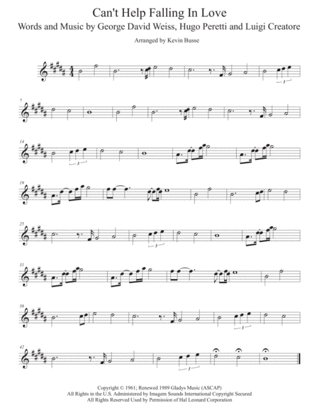 Free Sheet Music Cant Help Falling In Love Alto Sax
