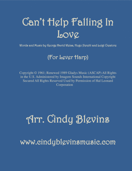 Cant Help Falling In Love Arranged For Lever Harp Sheet Music