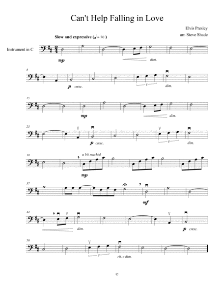 Cant Help Falling In Love C Instrument Bass Clef Sheet Music