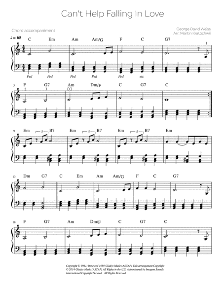 Cant Help Falling In Love Easy Piano Sheet Music