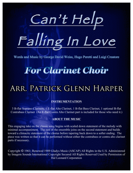 Free Sheet Music Cant Help Falling In Love For Clarinet Choir