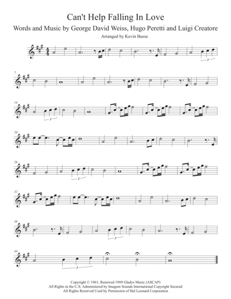 Cant Help Falling In Love Original Key Horn In F Sheet Music