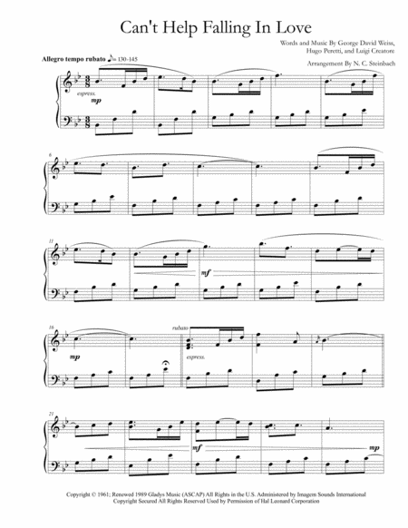 Cant Help Falling In Love Piano Sheet Music