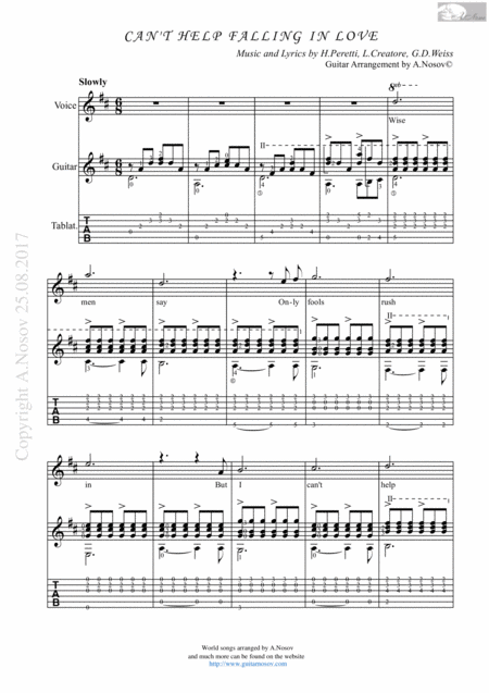 Cant Help Falling In Love Sheet Music For Vocals And Guitar Sheet Music