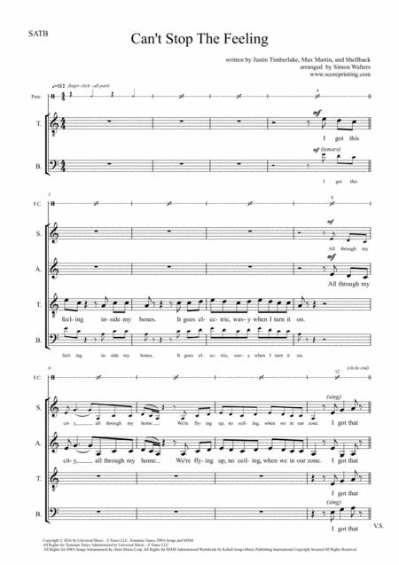 Cant Stop The Feeling An Energetic Satb Arrangement Sheet Music