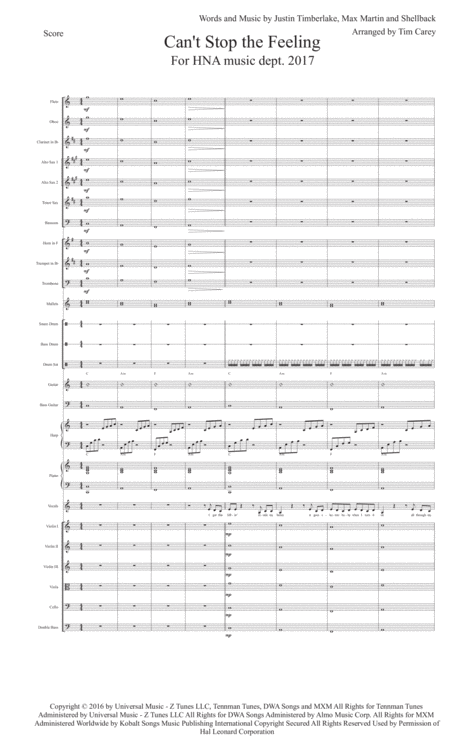 Cant Stop The Feeling From Trolls Band Orchestra And Choir Sheet Music